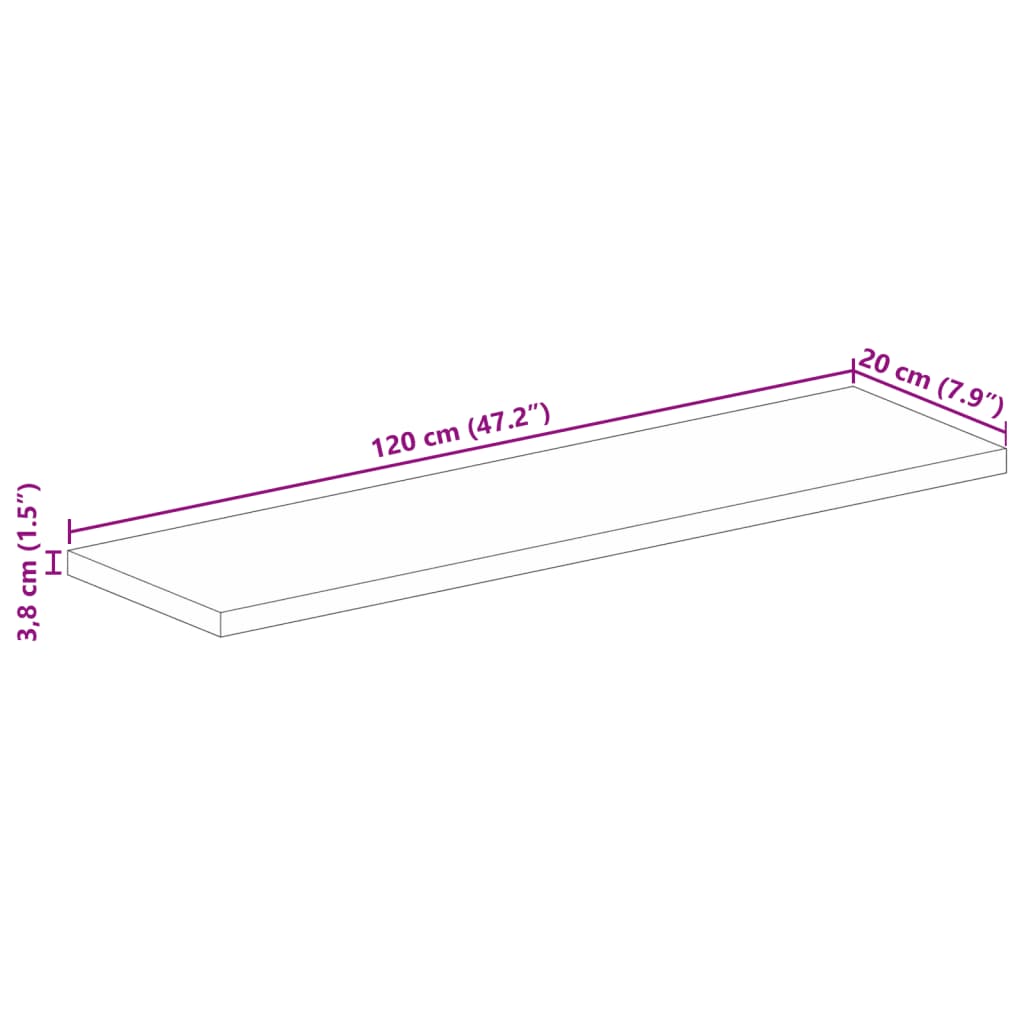 Dessus de table 120x20x3,8cm rectangulaire bois massif manguier - XIOS