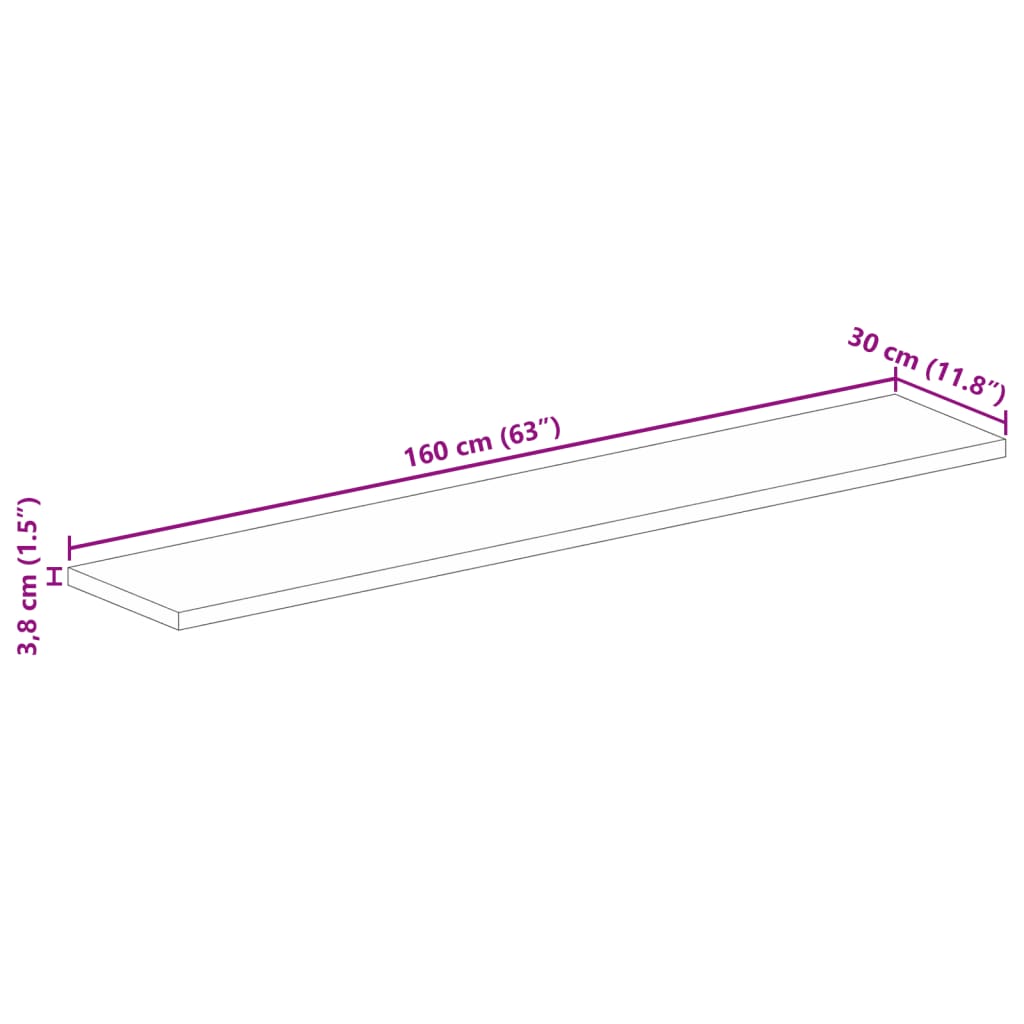 Dessus de table 160x30x3,8cm rectangulaire bois massif manguier - XIOS