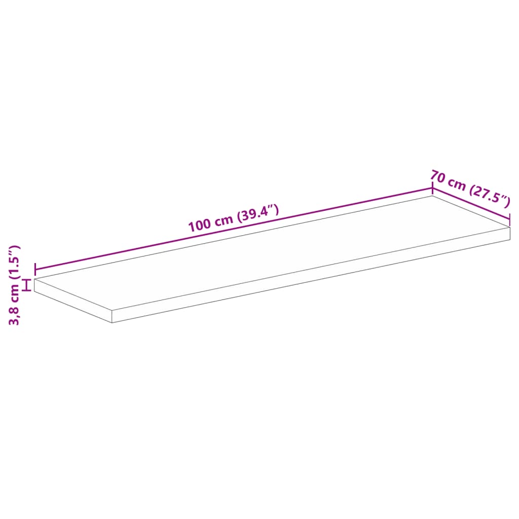 Dessus de table 100x70x3,8cm rectangulaire bois massif manguier - XIOS