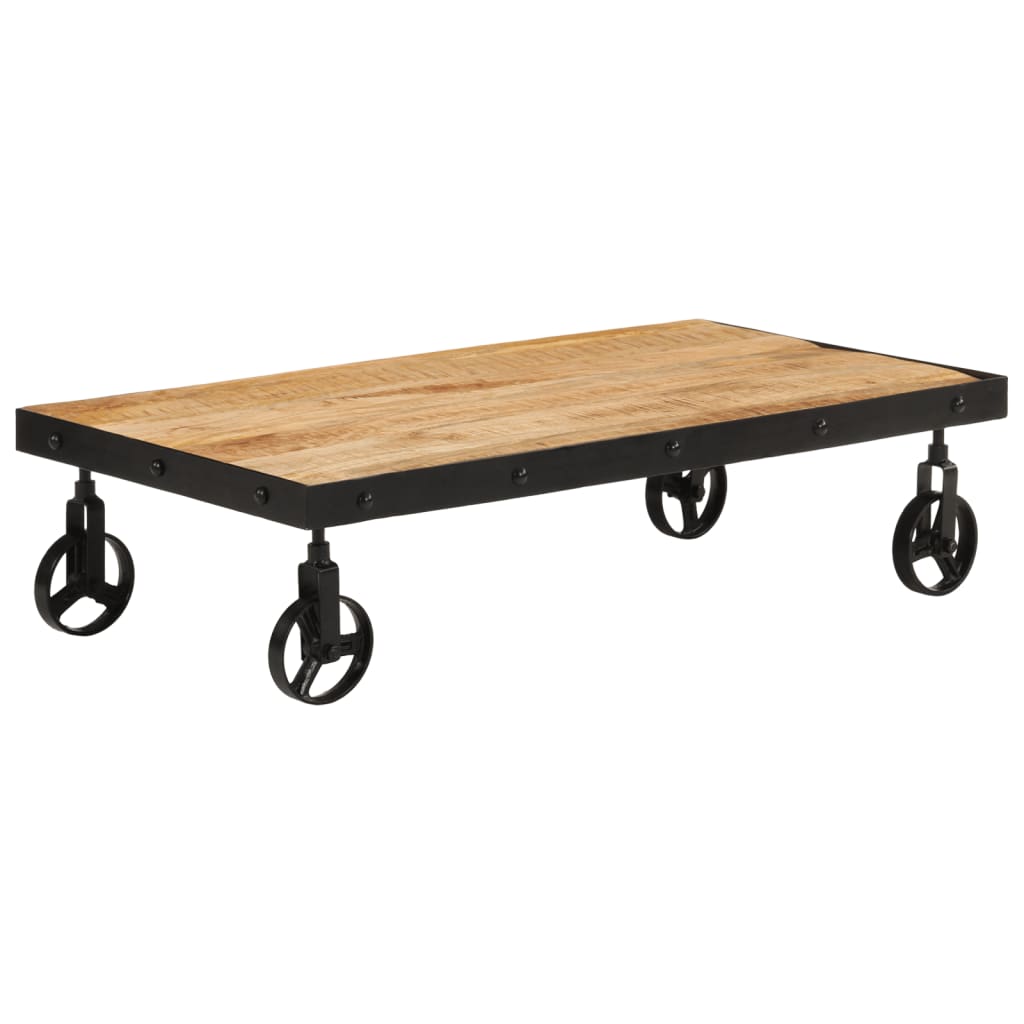 Table basse avec roulettes bois de manguier massif 100x55x26 cm