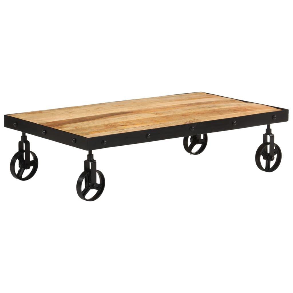 Table basse avec roulettes bois de manguier massif 100x55x26 cm