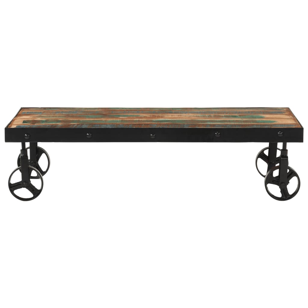 Table basse roulettes bois de récupération massif 100x55x26 cm