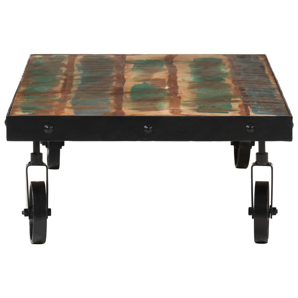 Table basse roulettes bois de récupération massif 100x55x26 cm
