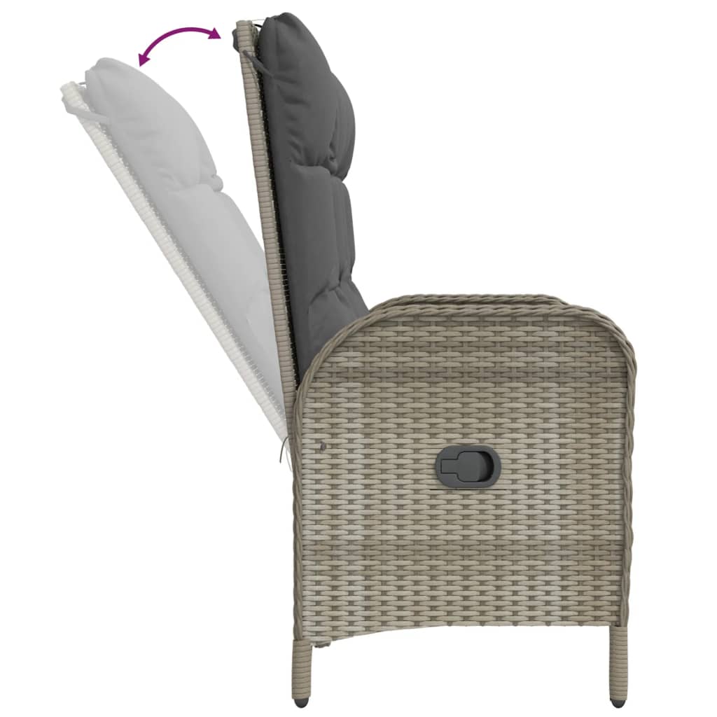 Ensemble à manger jardin et coussins 2 pcs gris rotin