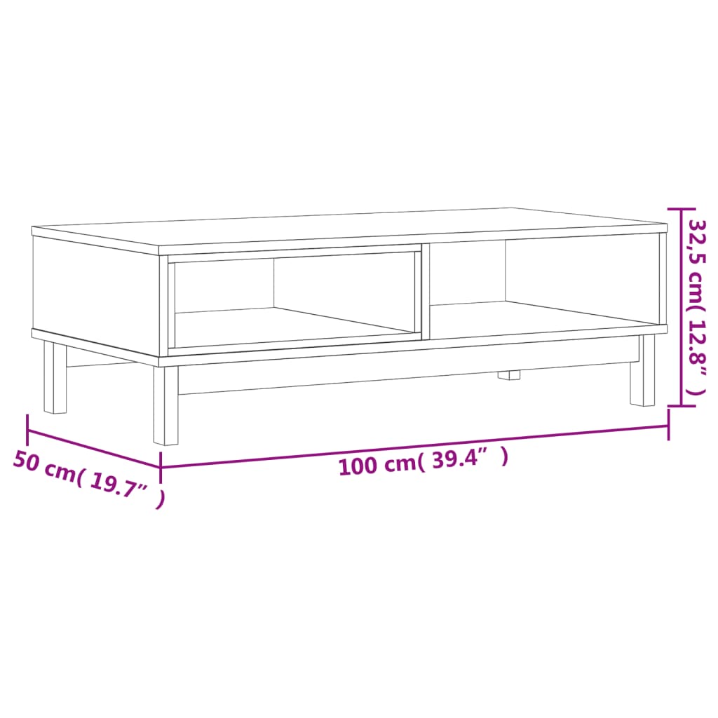 Table basse FLAM 100x50x32,5 cm bois de pin massif - XIOS