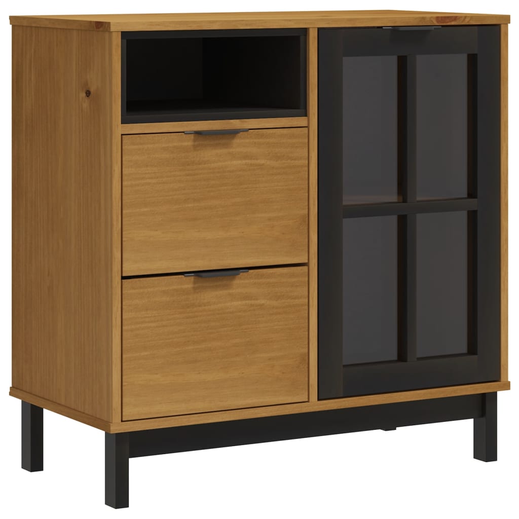 Buffet avec porte vitrée FLAM 80x40x80 cm bois massif de pin - XIOS