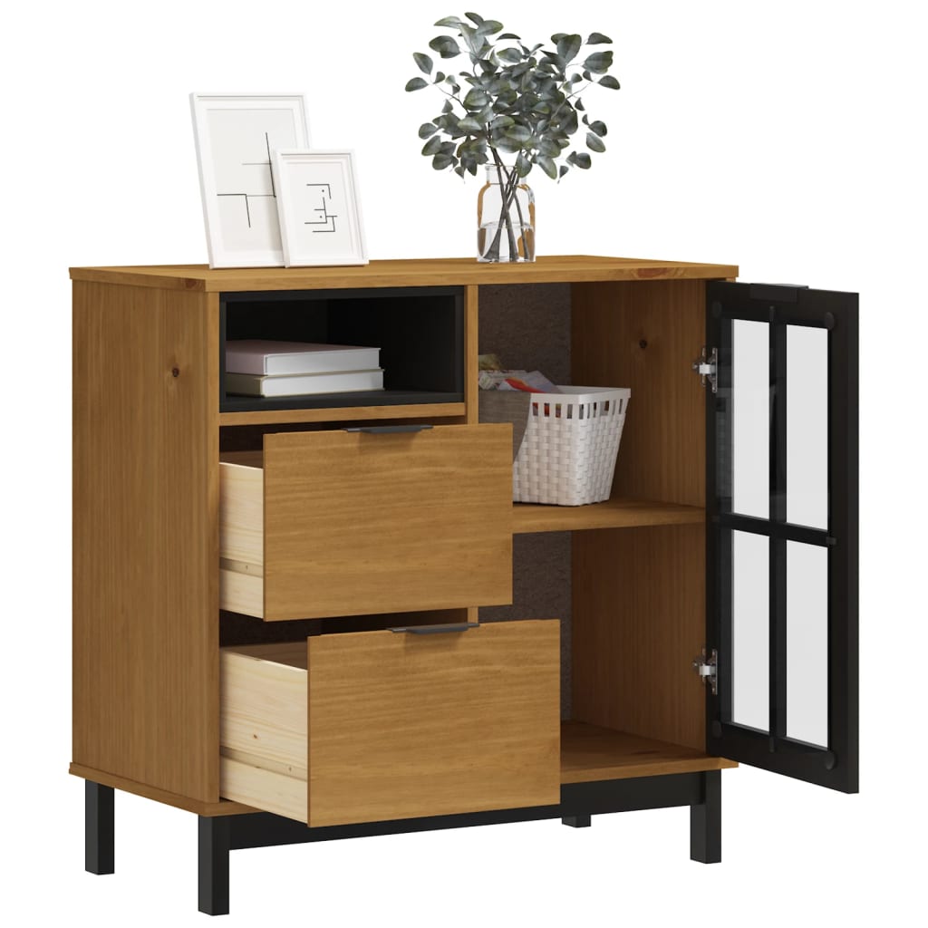 Buffet avec porte vitrée FLAM 80x40x80 cm bois massif de pin - XIOS