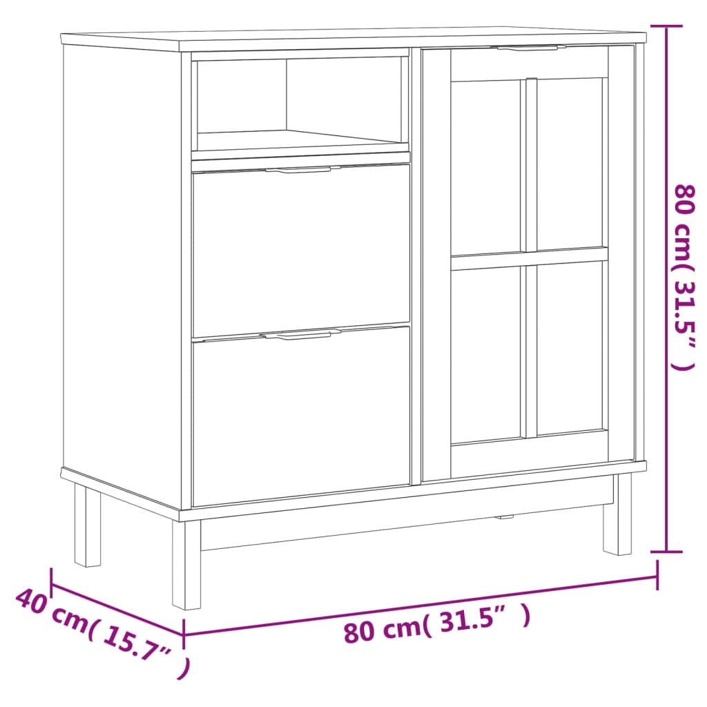 Buffet avec porte vitrée FLAM 80x40x80 cm bois massif de pin - XIOS