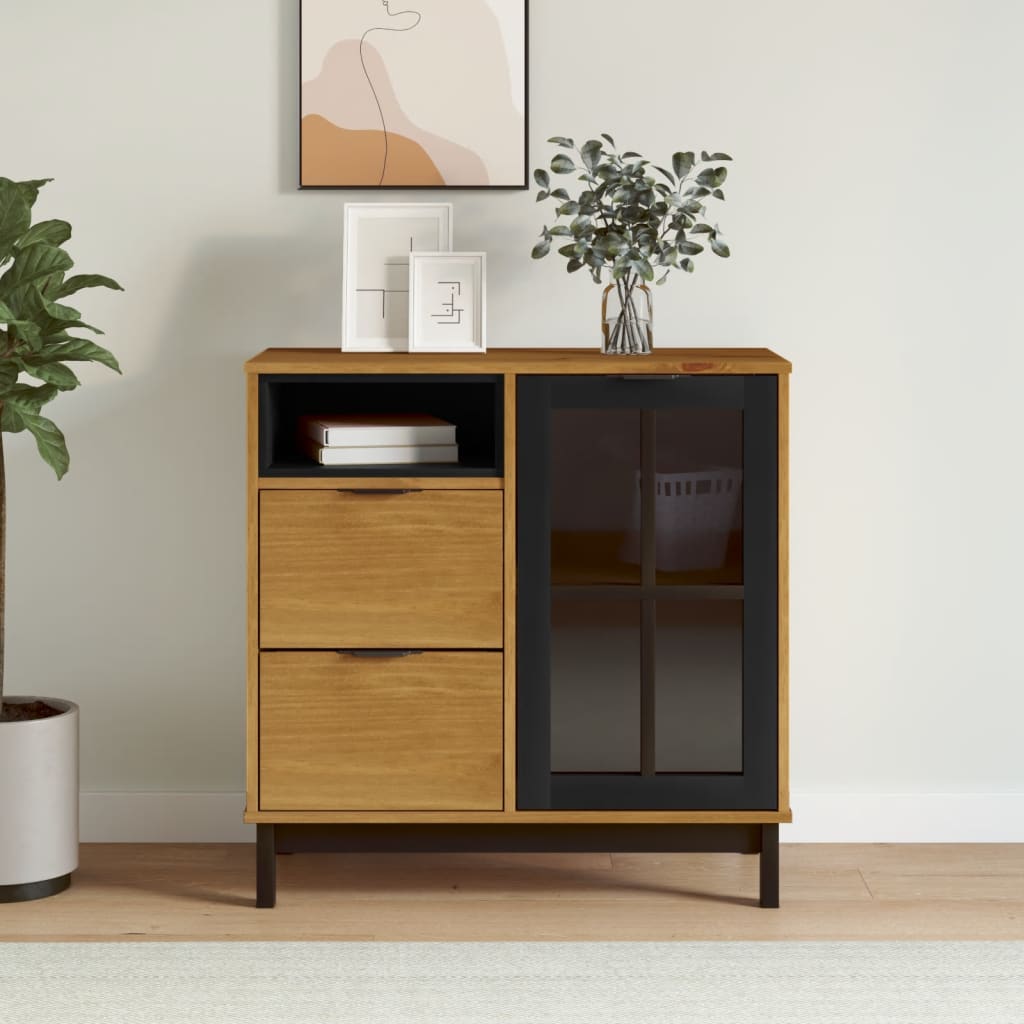 Buffet avec porte vitrée FLAM 80x40x80 cm bois massif de pin - XIOS