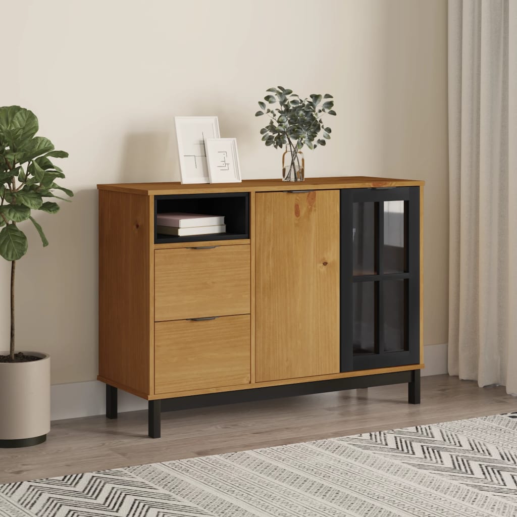 Buffet avec porte vitrée FLAM 110x40x80 cm bois massif de pin - XIOS