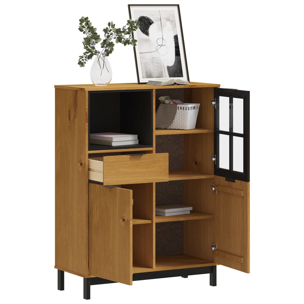 Buffet avec porte vitrée FLAM 92x40x122,5 cm bois massif de pin - XIOS