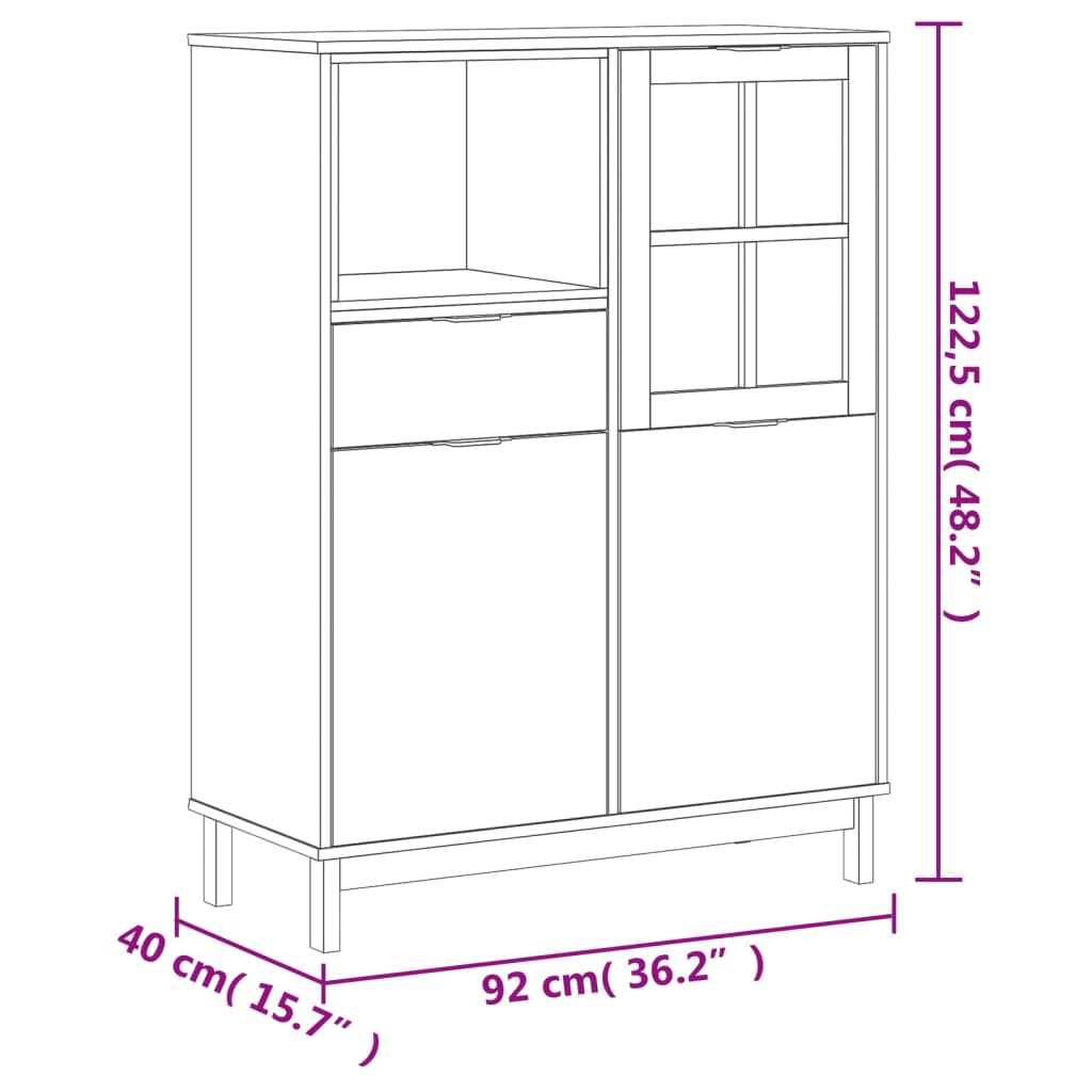 Buffet avec porte vitrée FLAM 92x40x122,5 cm bois massif de pin - XIOS