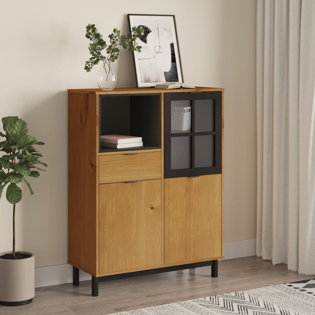 Buffet avec porte vitrée FLAM 92x40x122,5 cm bois massif de pin - XIOS