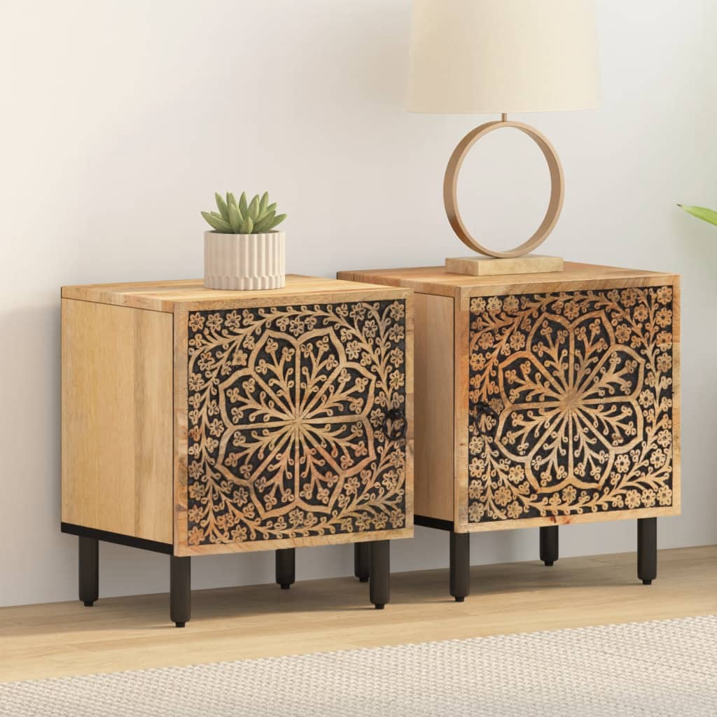 Tables de chevet 2 pcs 40x33x46 cm Bois de manguier solide - XIOS
