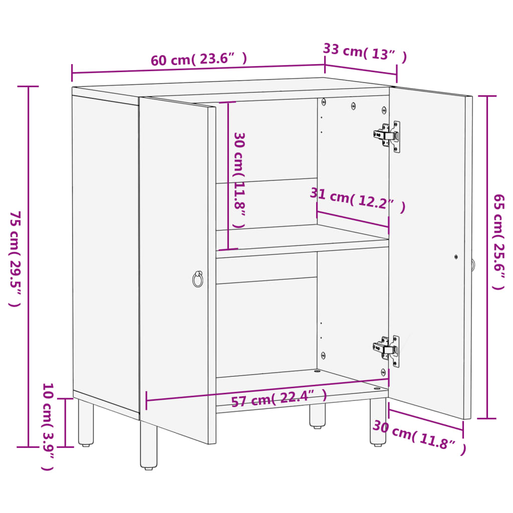Armoire latérale 60x33x75 cm bois massif de manguier - XIOS