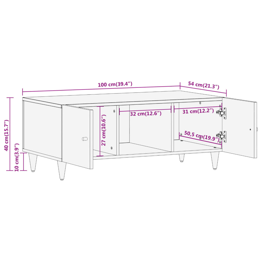 Table basse 100x54x40 cm bois de manguier massif - XIOS