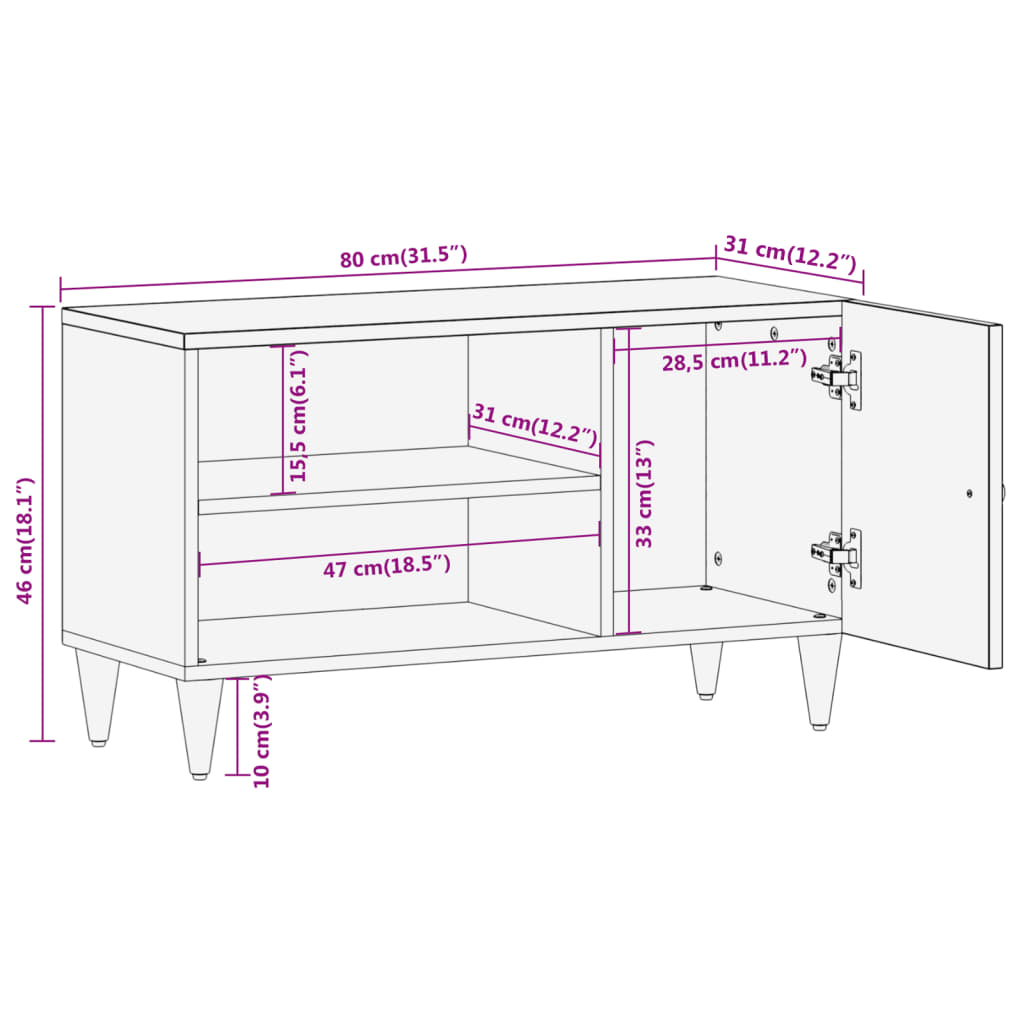 Meuble TV 80x31x46 cm bois massif de manguier Meubles TV vidaXL   