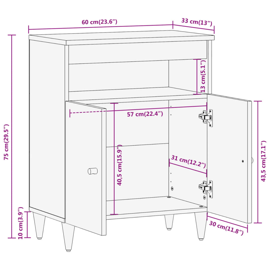 Armoire latérale 60x33x75 cm bois massif de manguier - XIOS
