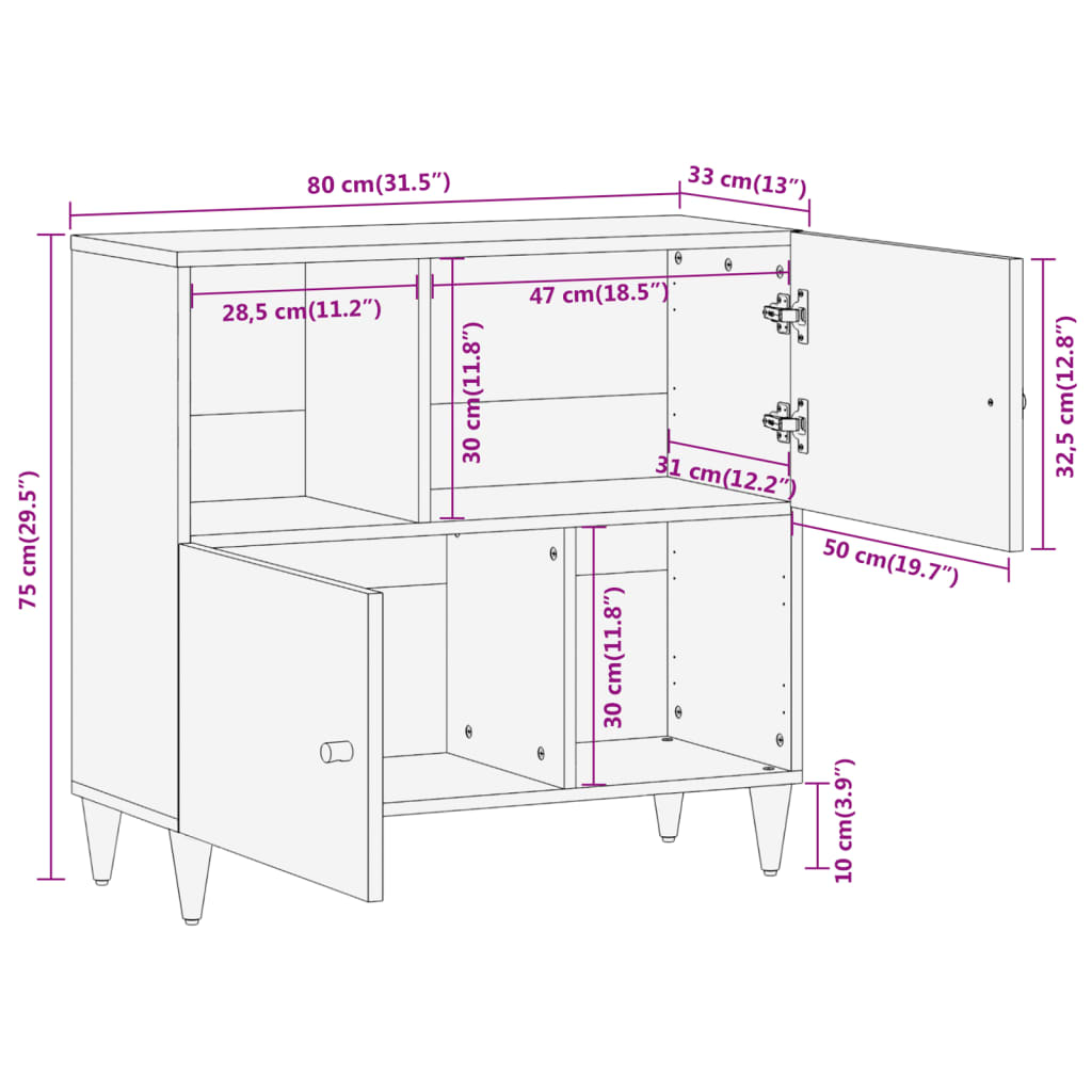 Armoire latérale 80x33x75 cm bois massif de manguier - XIOS