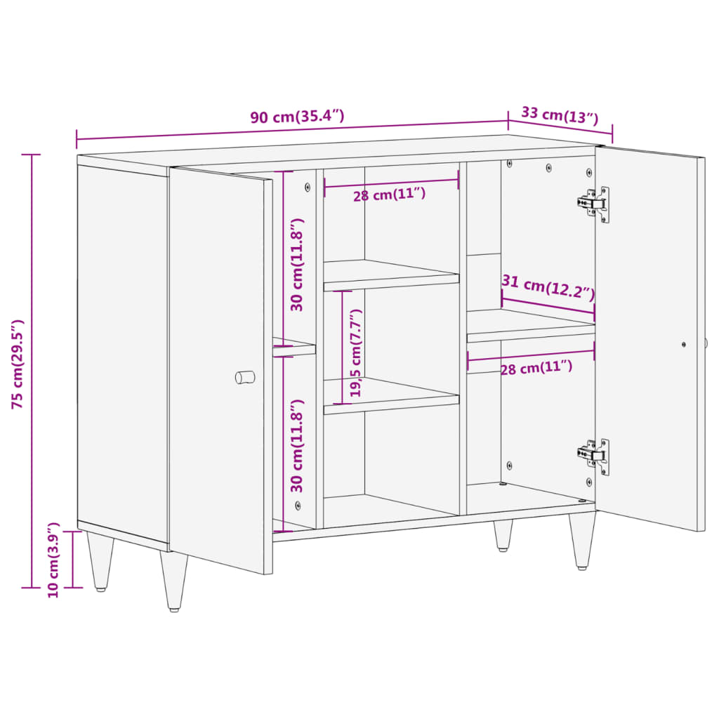 Armoire latérale 90x33x75 cm bois massif de manguier - XIOS