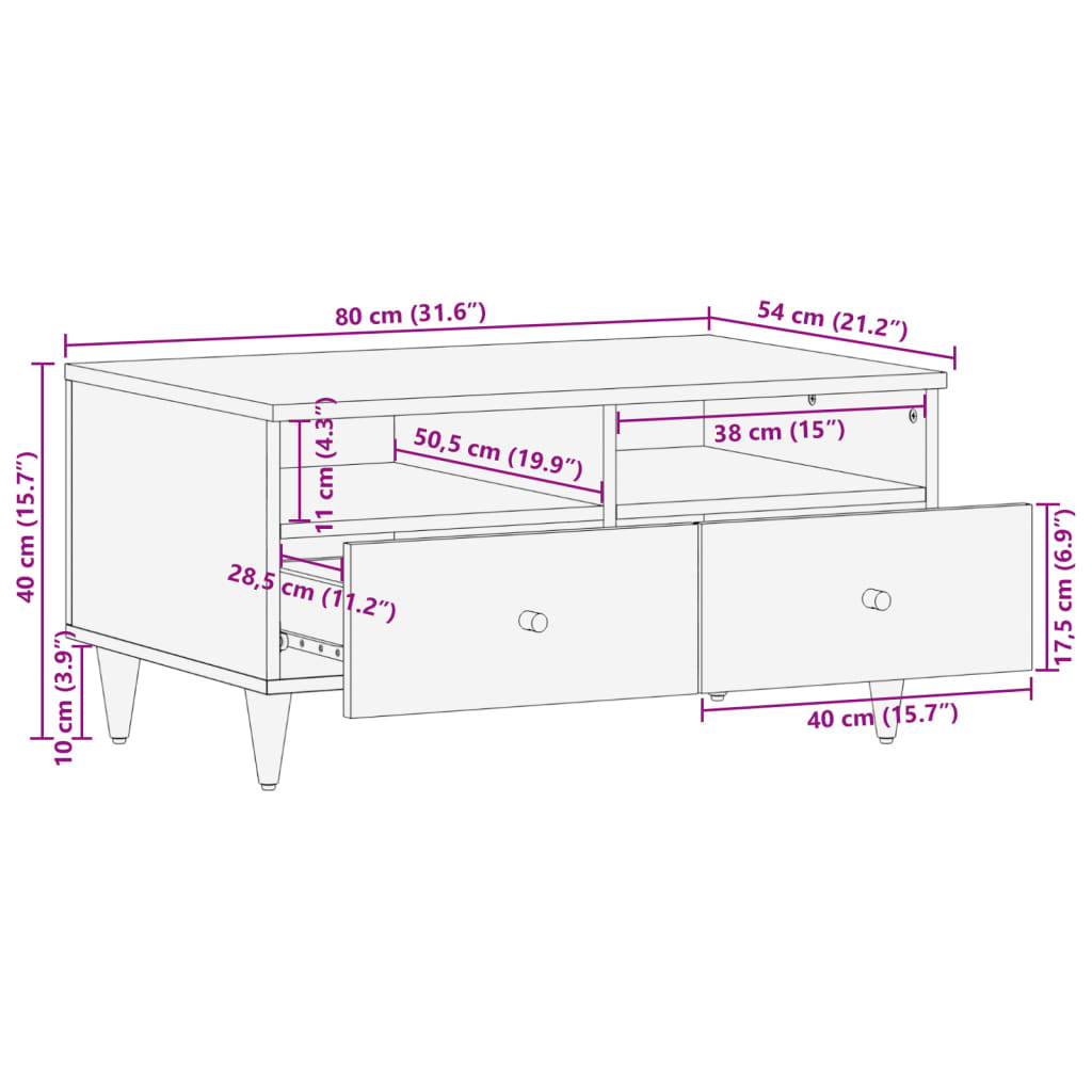 Table basse 80x54x40 cm bois de manguier massif - XIOS