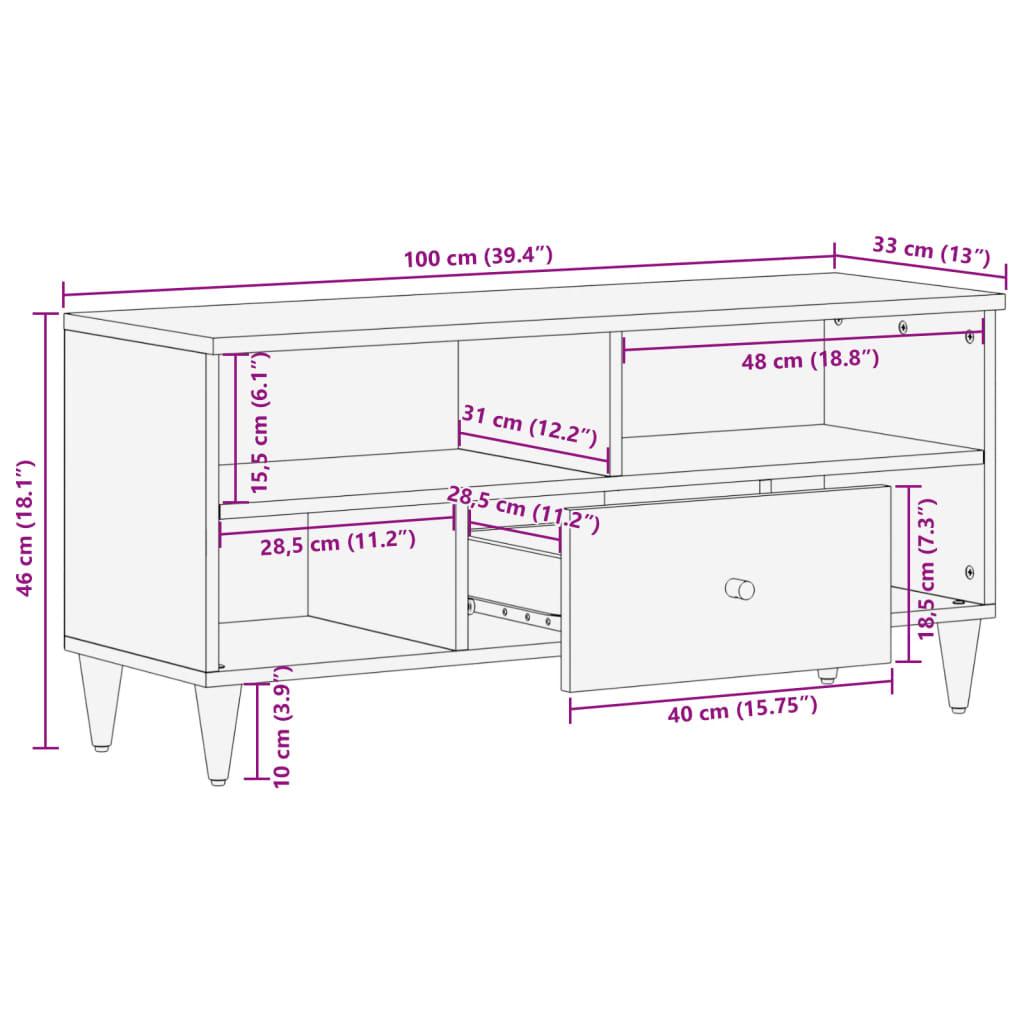 Meuble TV 100x33x46 cm bois massif de manguier Meubles TV vidaXL