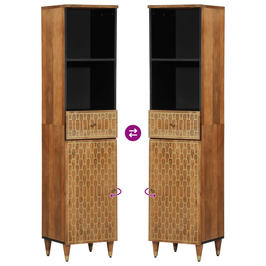 Armoire de salle de bain 38x33x160 cm bois massif de manguier - XIOS