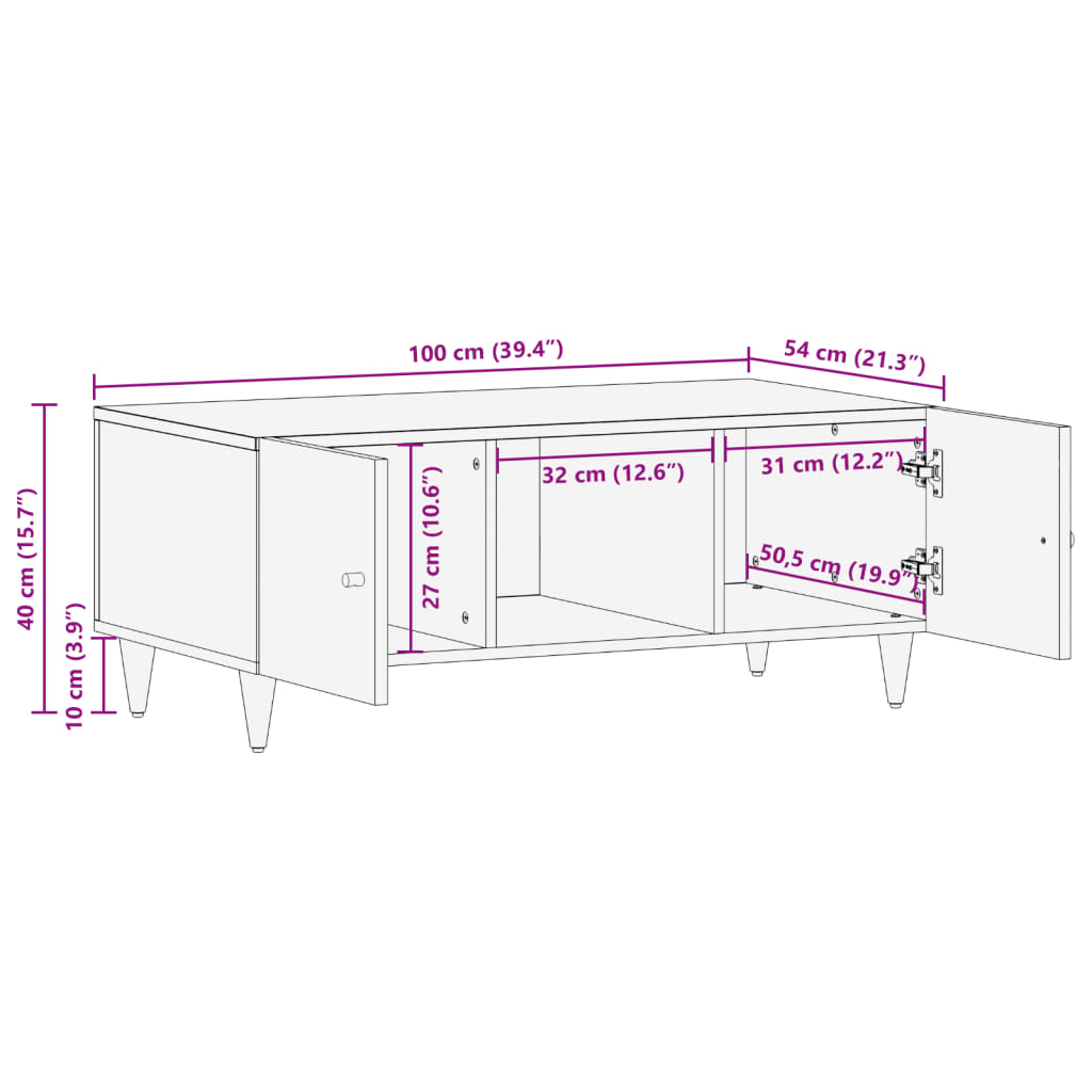 Table basse 100x54x40 cm bois de manguier massif - XIOS