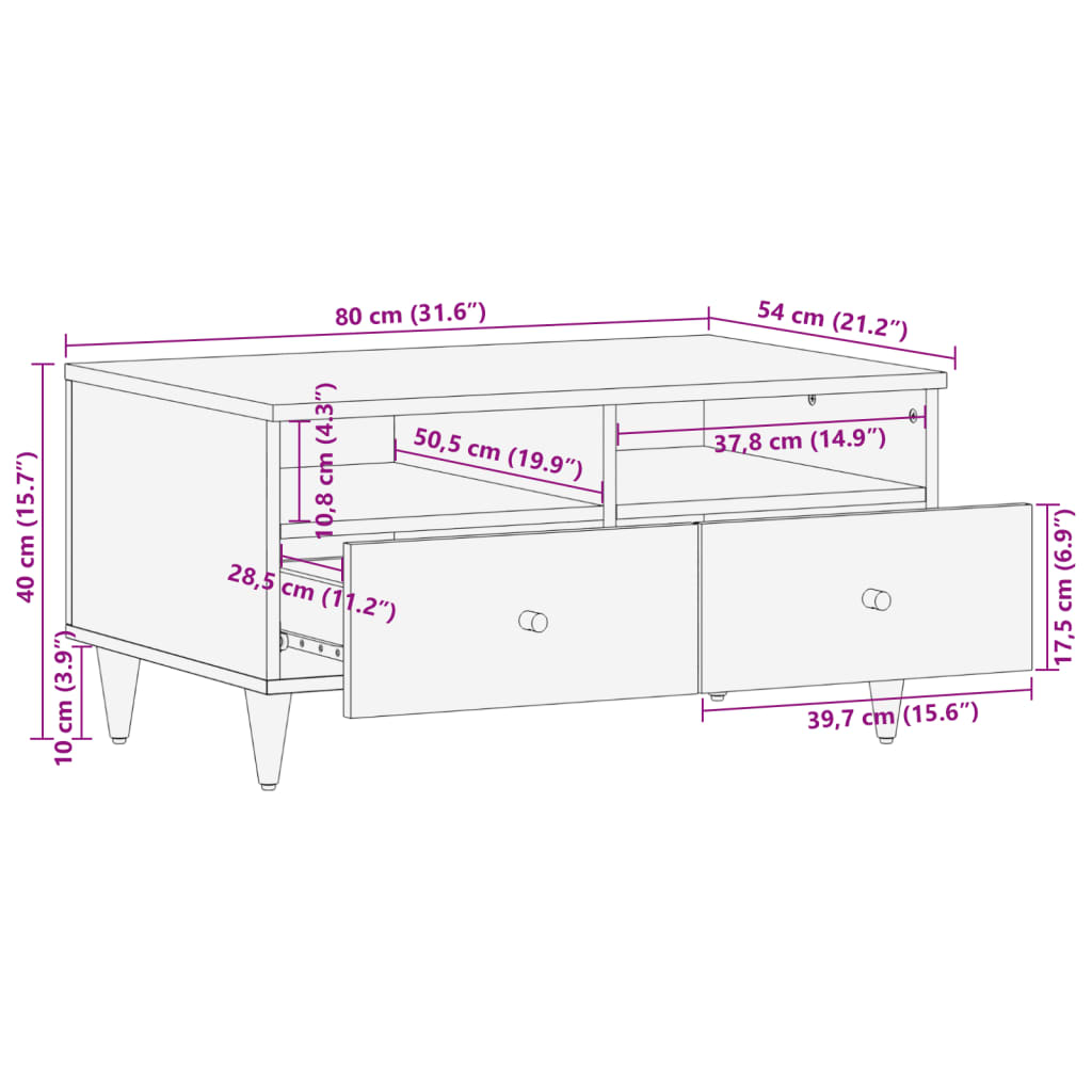 Table basse 80x54x40 cm bois de manguier massif - XIOS