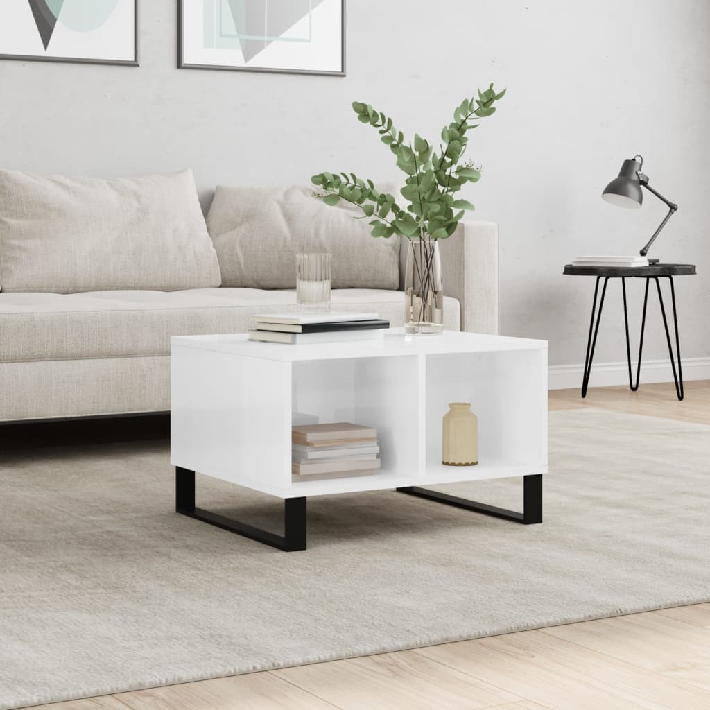 Table basse Blanc brillant 60x50x36,5 cm Bois d'ingénierie - XIOS
