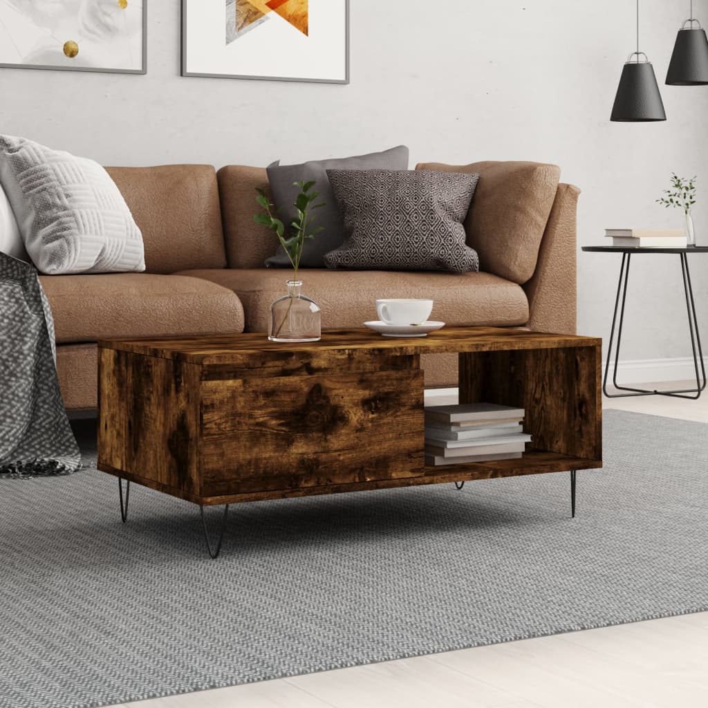 Table basse Chêne fumé 90x50x36,5 cm Bois d'ingénierie - XIOS