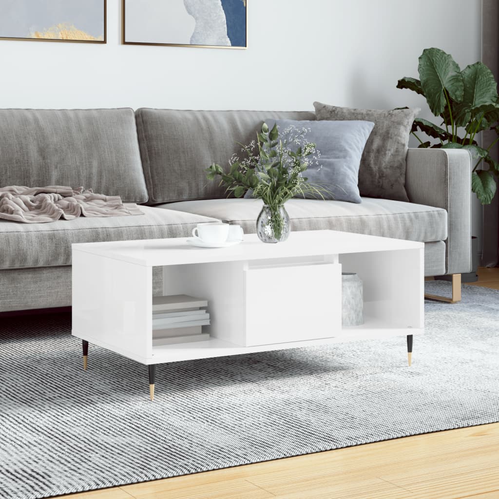 Table basse Blanc brillant 90x50x36,5 cm Bois d'ingénierie - XIOS