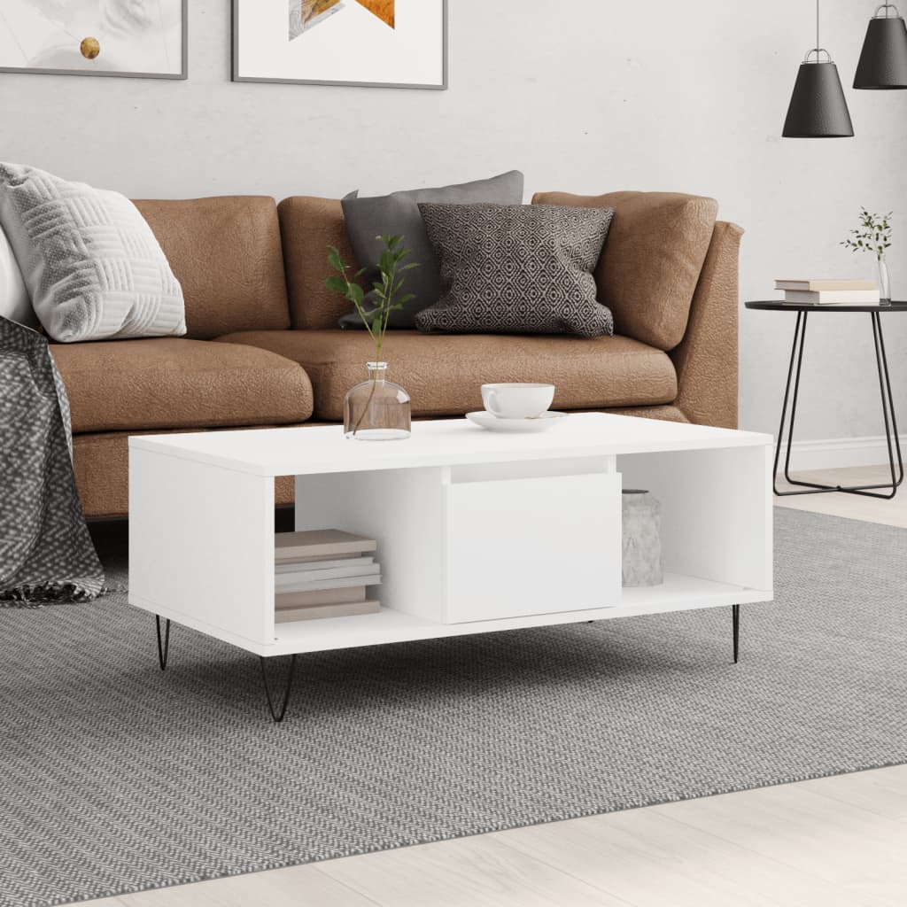 Table basse Blanc 90x50x36,5 cm Bois d'ingénierie XIOS