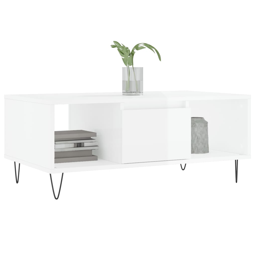 Table basse Blanc brillant 90x50x36,5 cm Bois d'ingénierie - XIOS