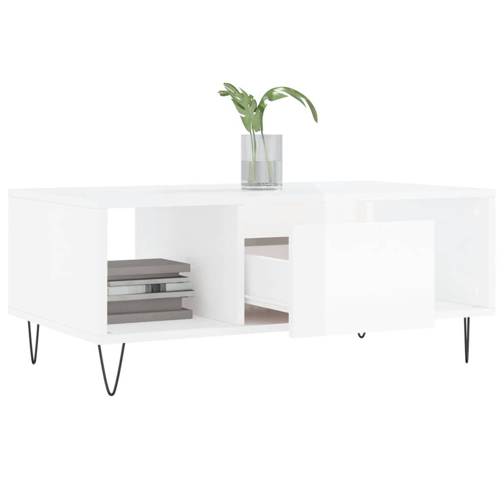 Table basse Blanc brillant 90x50x36,5 cm Bois d'ingénierie - XIOS