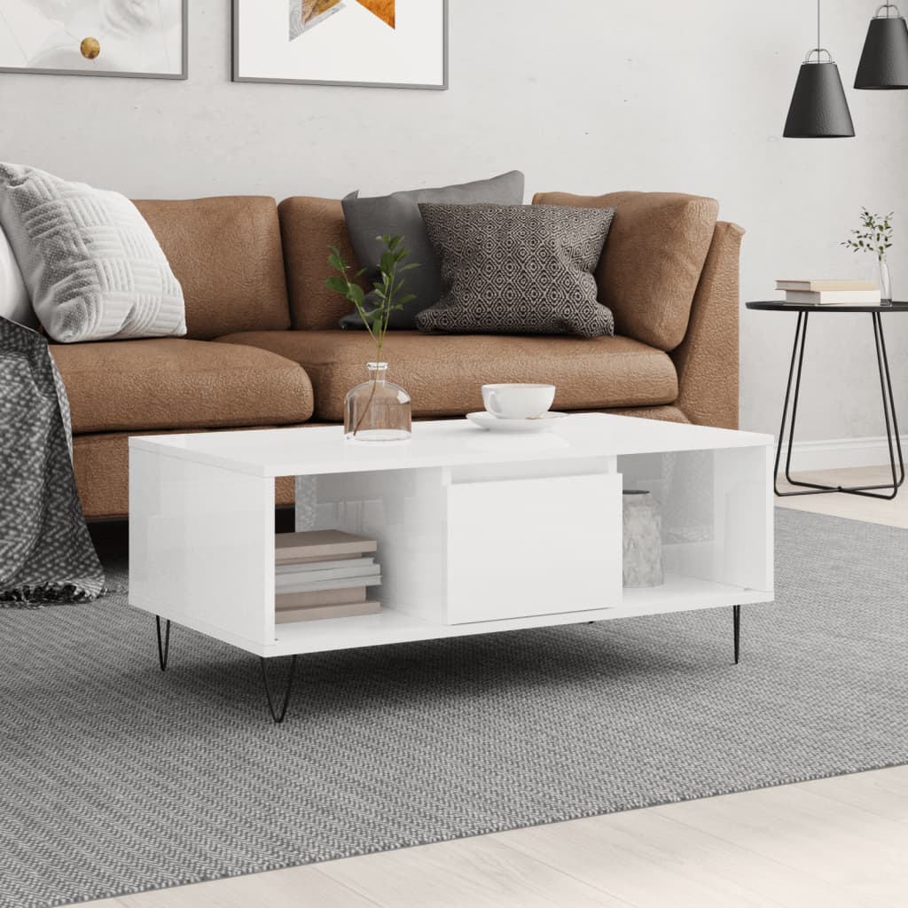 Table basse Blanc brillant 90x50x36,5 cm Bois d'ingénierie - XIOS