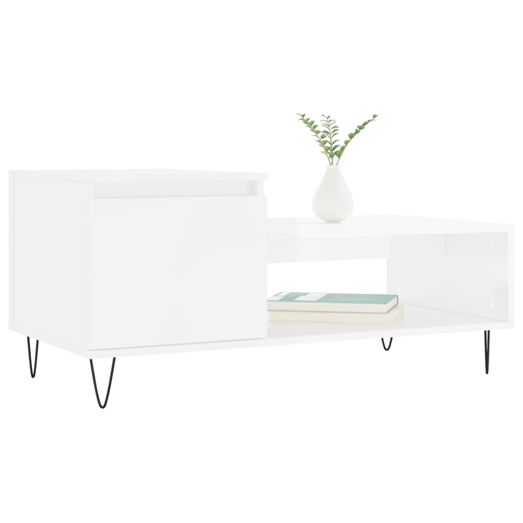 Table basse Blanc brillant 100x50x45 cm Bois d'ingénierie - XIOS