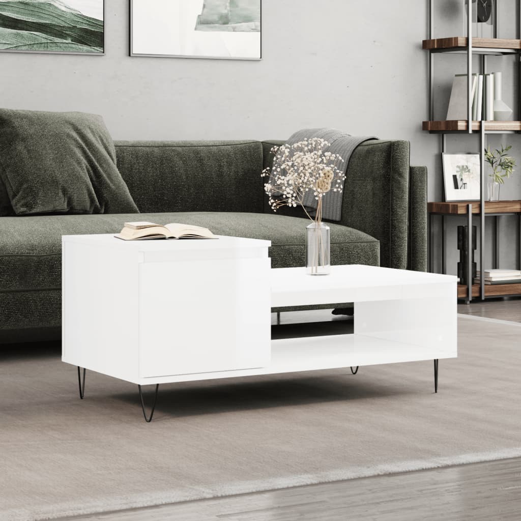 Table basse Blanc brillant 100x50x45 cm Bois d'ingénierie - XIOS