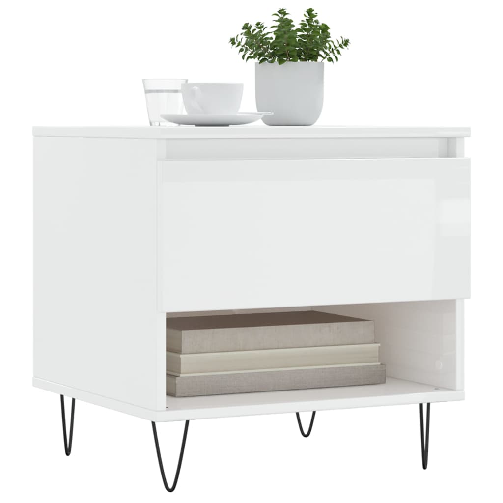 Table basse blanc brillant 50x46x50 cm bois d'ingénierie - XIOS