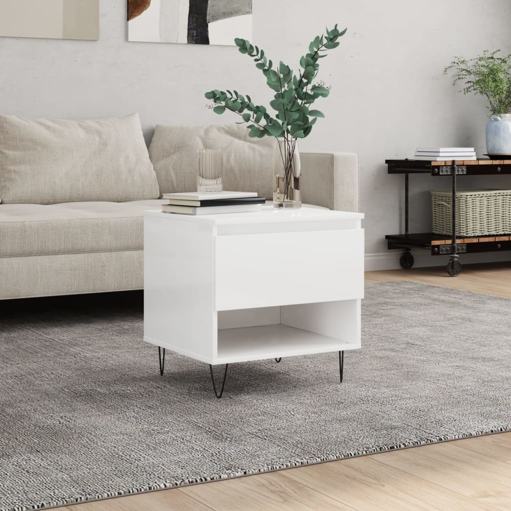 Table basse blanc brillant 50x46x50 cm bois d'ingénierie - XIOS