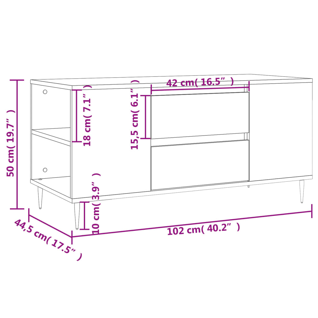 Table basse chêne marron 102x44,5x50 cm bois d'ingénierie XIOS