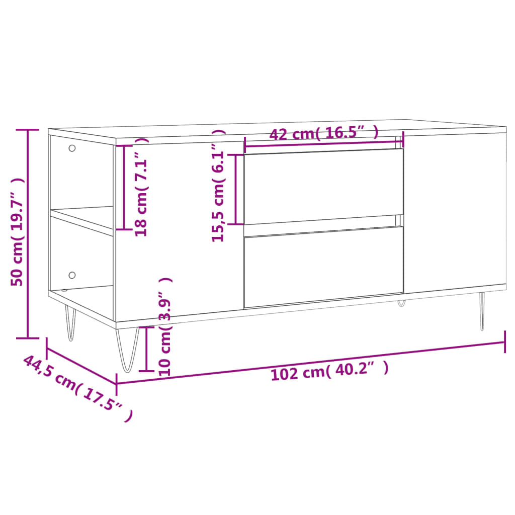 Table basse gris béton 102x44,5x50 cm bois d'ingénierie - XIOS