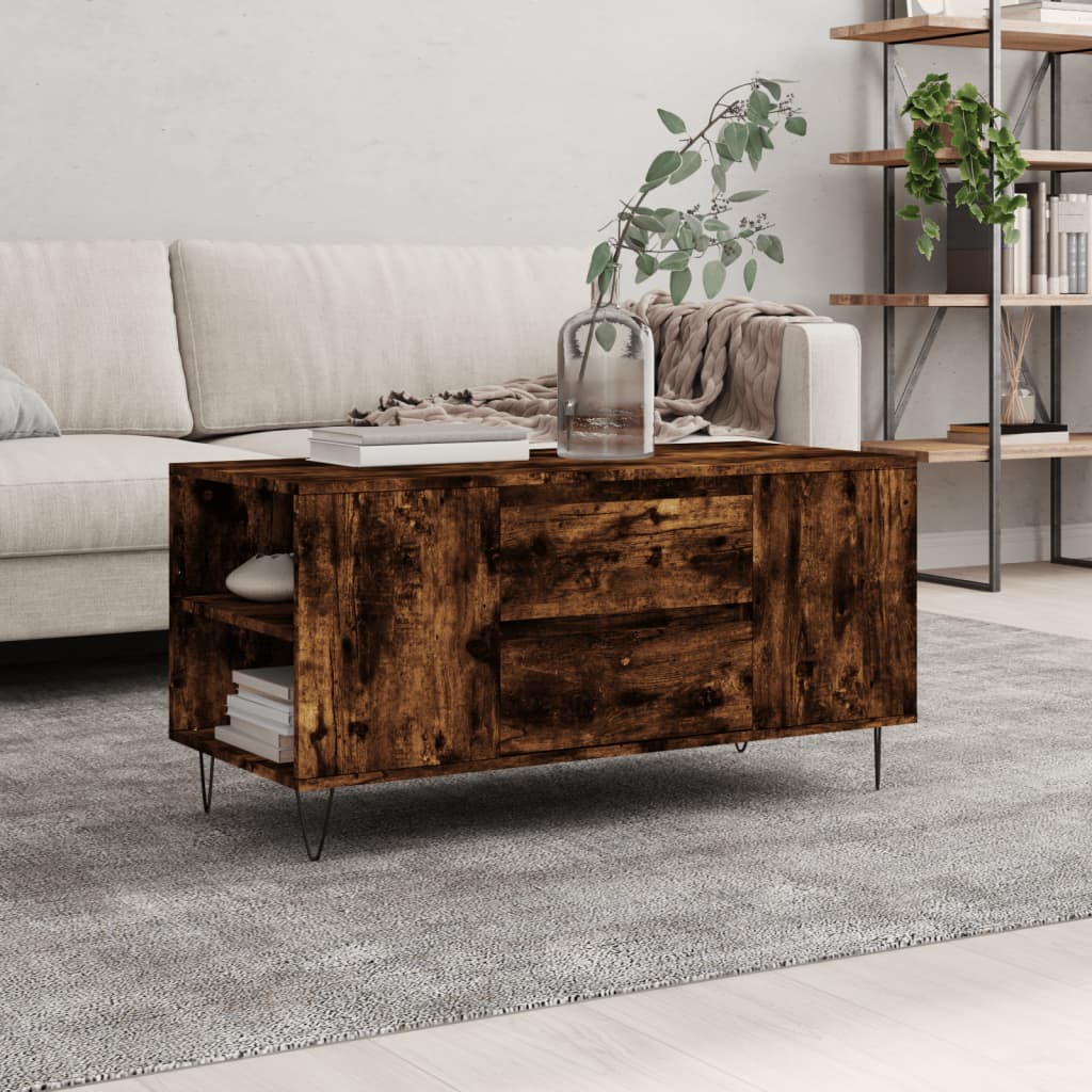 Table basse chêne fumé 102x44,5x50 cm bois d'ingénierie - XIOS
