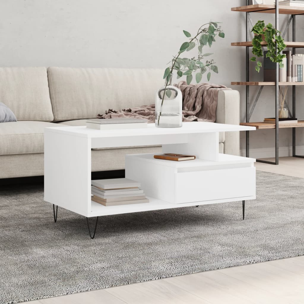 Table basse Blanc 90x49x45 cm Bois d'ingénierie - XIOS