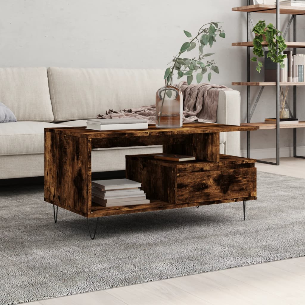 Table basse Chêne fumé 90x49x45 cm Bois d'ingénierie - XIOS