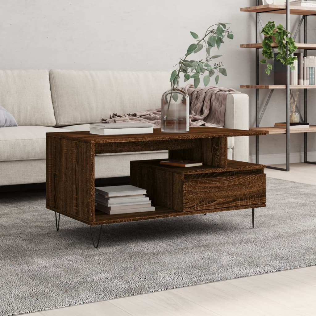 Table basse Chêne marron 90x49x45 cm Bois d'ingénierie - XIOS
