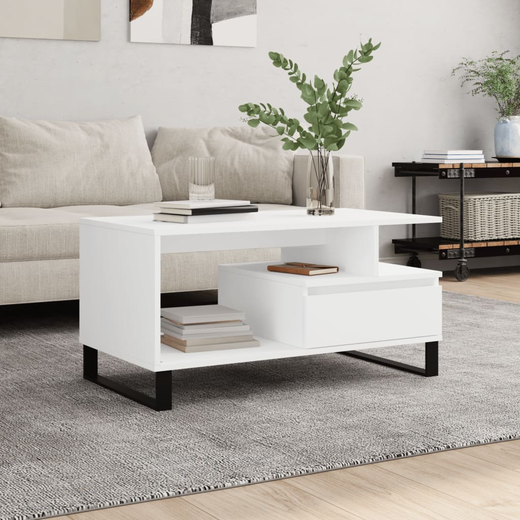 Table basse Blanc 90x49x45 cm Bois d'ingénierie - XIOS