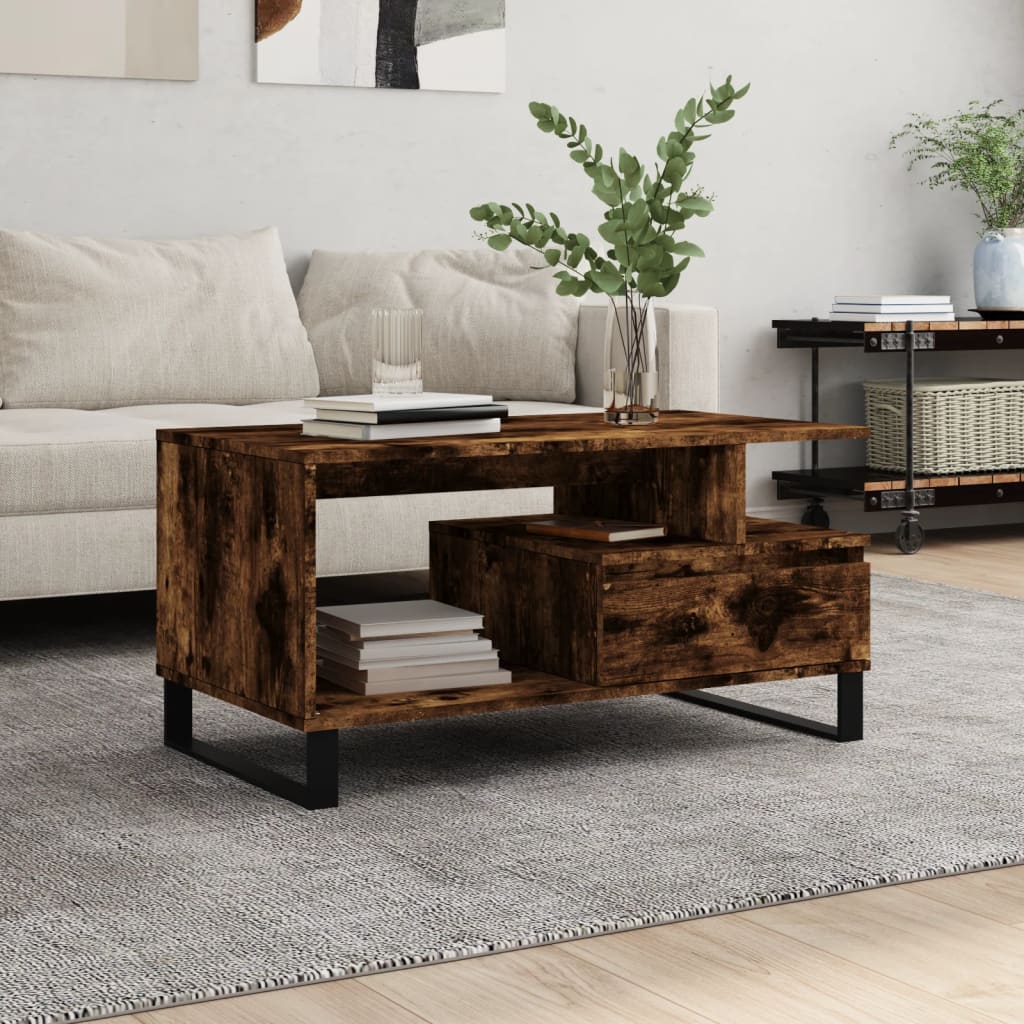 Table basse Chêne fumé 90x49x45 cm Bois d'ingénierie - XIOS