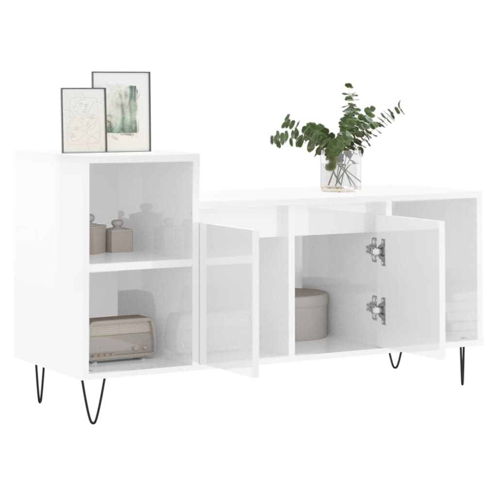 Meuble TV Blanc brillant 100x35x55 cm Bois d'ingénierie - XIOS