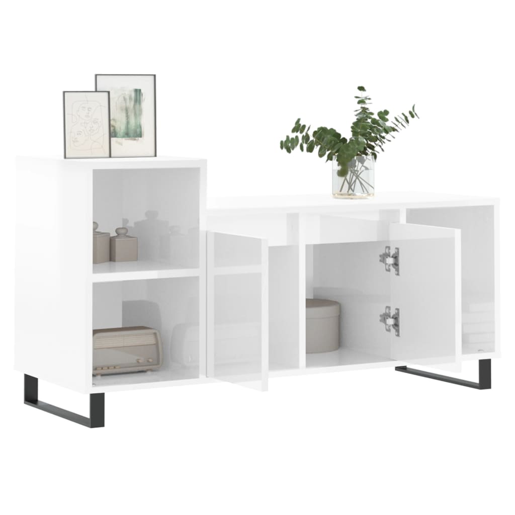 Meuble TV Blanc brillant 100x35x55 cm Bois d'ingénierie - XIOS